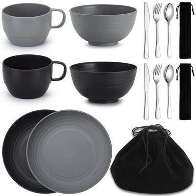 Camping Mess Kits for 2 Person, Silverware Set Spoons Forks Knives, Camping E... - Image 1 of 4