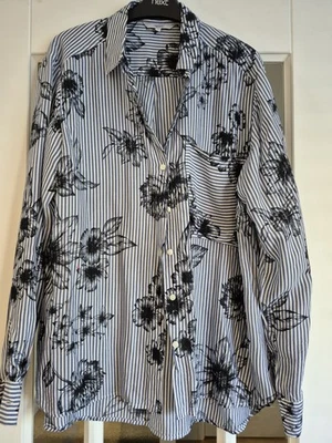 NEXT Blue/White Striped & Floral Shirt Size 16 - Image 1 of 3