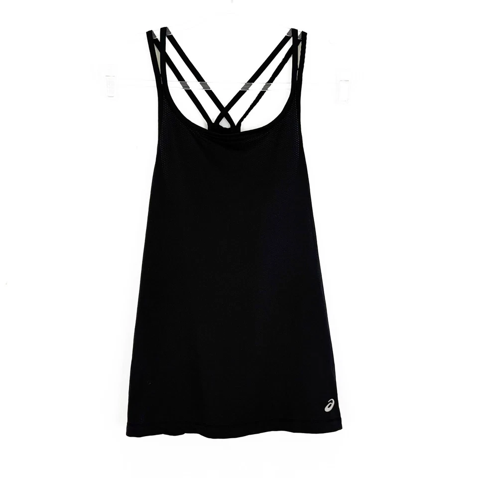 Camiseta sin mangas ASICS reflectante espalda cruzada S negra con tiras cuello redondo atlética A3 Foto 1 de 4