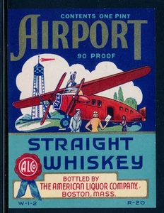 Pair Airport Straight Bourbon Whiskey Half Pint, Pint Bottle Labels Unused 1930 - Picture 1 of 4