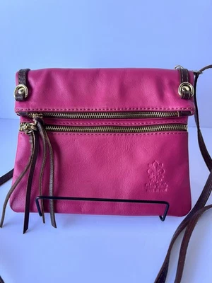 Vera Pelle Hot Pink Leather Zip Closure Folding Crossbody Bag Purse Italy - Image 1 of 4