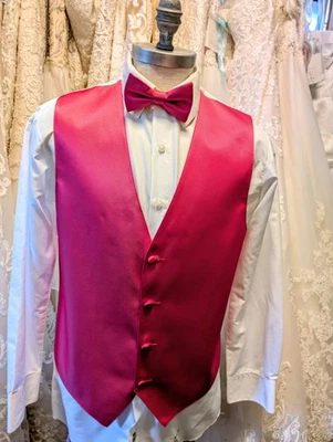 Hot Pink Vest & Bow Tie Set/ Male Dancer Costume or Formal Wear Tuxedo Accessory - Image 1 of 4