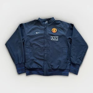 Manchester United Bomber Jacket Mens S Nike AIG Full Zip Black Soccer Vtg Y2K - Picture 1 of 10