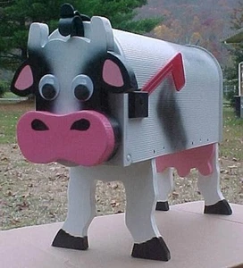 NEW Cow Mailbox Wooden Cattle Postal Mail Box - Picture 1 of 4
