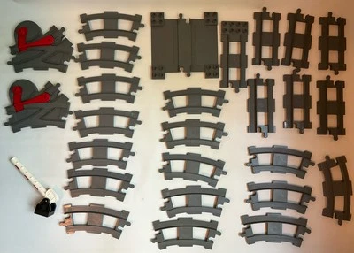 LEGO Duplo TRAIN Track Lot 27 Pcs DARK-GREY Curved Straight Switch End Station - Image 1 of 4