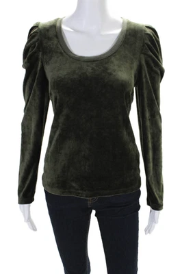 Blusa Drew Para Mujer Terciopelo Manga Larga Abullonada Cuello Redondo Verde Talla S Foto 1 de 4