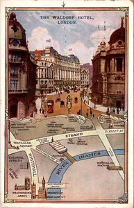 LONDON ENGLAND UNITED KINGDOM WALDORF HOTEL STREET SCENE 1913 OLD POSTCARD - Picture 1 of 2