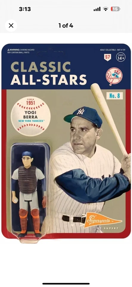 Figura de reacción clásica de béisbol MLB Yogi Berra New York Yankees All Stars Foto 1 de 1