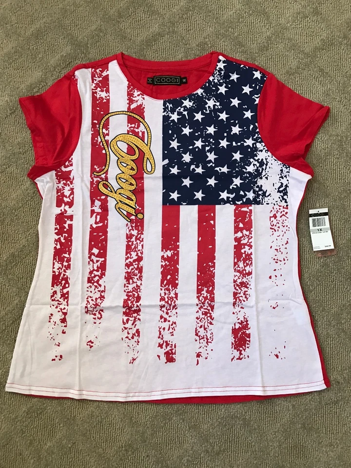 COOGI Women Long Sleeve Sweatshirt White Red Size 1x Extra Large Zig Zag Top