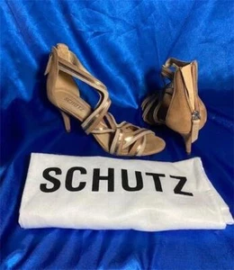 Neu Schutz beige Wildleder 3-Zoll-Absatz Sandalen, Größe 8B, Reißverschluss hinten - Bild 1 von 6