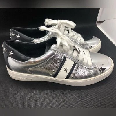 Michael Kors Frankie Stripe Sneakers Silver Metallic Leather Wmns 6/EUR 36 - Image 1 of 4