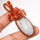 Rainbow Moonstone Gemstone Wire Wrapped Handcrafted Pendant Copper 2.70" Sa 1472