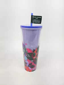 Vaso Venti Holiday Starbucks púrpura azul cambio de color adornos florales 24 oz - Imagen 1 de 3