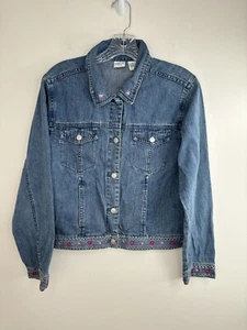 Talbots Kids Girls Flowered Jean Jacket Girls Size 16 Blue with Pockets - Picture 1 of 12