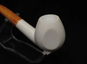 Bent Smooth Egg w/Long Shank Meerschaum Pipe Tobacco Smoking Big Bowl Case 7071 - Picture 1 of 11