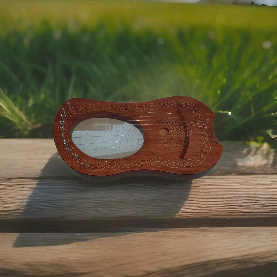 Lyre Harp 10 Metal Strings Rose Wood Natural Engraved + Carrying Case/Lyra Harps - Image 1 of 4