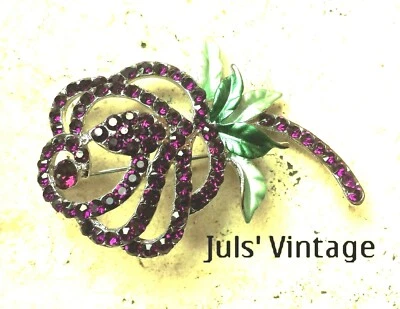 SCONTO 10g:SPILLA ART-DECò cm6x3,5 AMETISTE,FOGLIE SMALTATE,lega ARGENTO-PLATINO - Immagine 1 di 2