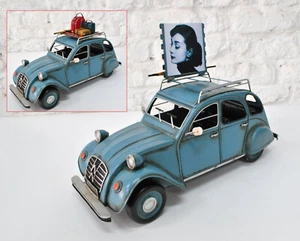 Handmade Blue Medium Scale Tinplate 1950 Citroen Vintage Car Figurine Decor GIFT - Picture 1 of 1