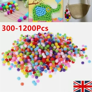 300-1200Pcs Pom Poms 10mm Multi Coloured Small Mini Pompoms For DIY Craft - Imagen 1 de 19