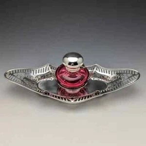 Antique Victorian Sterling Silver Inkwell & Saucer London 1869 MADE IN ENGLAND - Picture 1 of 10