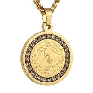 Bible Verse Prayer Necklace Gold Stainless Steel Praying Hands Pendant Jewelry - Picture 1 of 6