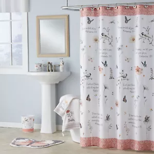 Faith Inspired Word Encouragement Fabric Shower Curtain, Biblical 70"x72" - NEW - Picture 1 of 12