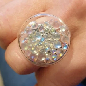 Unique RAINBOW BUBBLES SHAKER RING adjustable GLASS handmade IRIDESCENT gift box - Picture 1 of 2