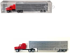 MACK CH 613 W/SLEEPER RED W/LIVESTOCK TRAILER 1/87 (HO) BY PROMOTEX 006349 R - Picture 1 of 1