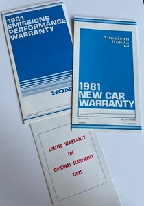 Vintage 1981 American Honda New Car Warranty Emissions Booklet Bridgestone Tire - Picture 1 of 7