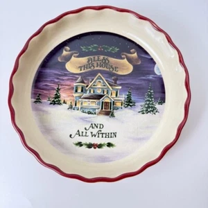 7" Stoneware Pie Pan~Bless This House and All Within~Christmas Holiday Dish 2007 - Picture 1 of 4