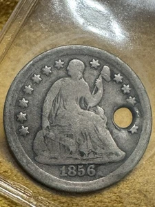 1856 Half Dime, type coin, Holed, 99c shipping offer - Picture 1 of 2