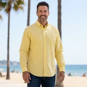 Ralph Lauren Hombres Yarmouth Amarillo Rayas Camisa Abotonada Manga Larga Y2K Retro - Imagen 1 de 9