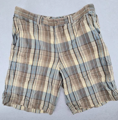 Pantalones Cortos Chinos Tommy Bahama Para Hombre 36 Beige A Cuadros Lino Seda Frente Plano Exterior Foto 1 de 4