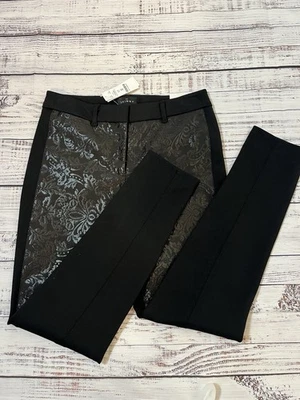 Calça de tornozelo White House Black Market jacquard frente ponte tamanho 2 preta NOVA - Imagem 1 de 4