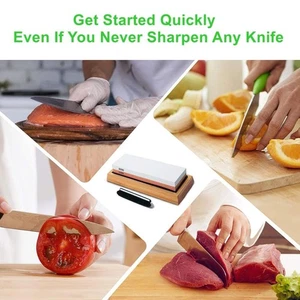 Knife Sharpening Stone 1000/6000 Non-Slip Dual Whetstone Set Holder Bamboo Base - Imagen 1 de 10