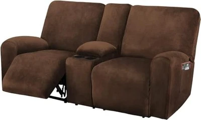 UTICOR Reclining Love Seat with Middle Console Slipcover, 8-Piece Velvet Stretch - Image 1 of 4