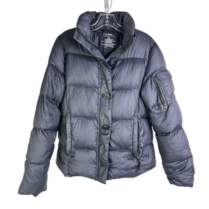 L.L.Bean Puffer Jacket Womens M Blue Black Classic Down Zip Pockets Coat - Picture 1 of 9