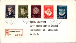 NETHERLANDS 1956 POSTAL REGISTERED COVER SEMI-POSTAL FRANKING ADDR & POSTMARK - Picture 1 of 2