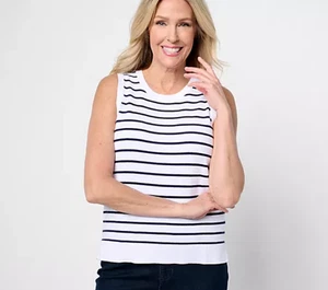 Isaac Mizrahi Essentials Stripe Sweater Tank Bright White 3X A691711 - Picture 1 of 6