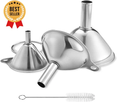 Juego de 3 piezas de embudos de acero inoxidable grandes medianos pequeños mini embudos de cocina para licor Foto 1 de 4