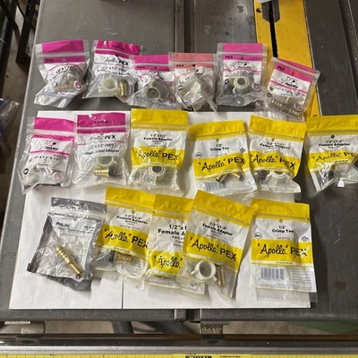 LOT OF 17 - APOLLO - Sharkbite TEE BRASS BARB CRIMP Adapters Pex Swivel - Image 1 of 4