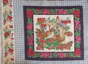 Vintage Cranston ~ "Vögel, Vogelhäuser" ~ Blumenrahmen ~ Baumwollstoff ~ 14,5"x14,5" - Bild 1 von 3