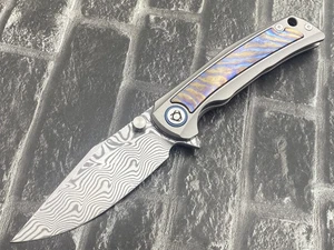 SixLeaf SL-85-RWL34+PMC27-TIDamascus Folding Knife Titanium+TIDamascus Handle - Picture 1 of 11