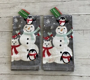 Juego de 2 toallas de cocina muñeco de nieve navideño decoración del hogar 16"x25” algodón - Imagen 1 de 7