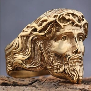 Mens Cross Jesus Christ Face Ring Stainless Steel Religion Ring Size Size 11 - Picture 1 of 3