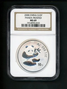 China PRC People's Republic 1 oz 2000 Silver 10Y Yuan Panda Frosted NGC MS 69 - Picture 1 of 4