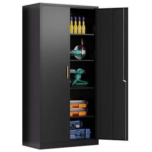 Metal Garage Storage Locking Tool Cabinet with 2 Doors and 4 Adjustable Shelves - Picture 1 of 7
