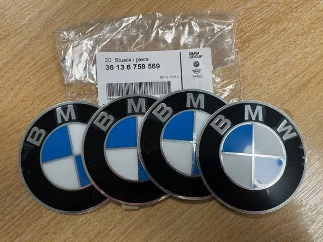 4x GENUINE BMW LIGHT ALLOY WHEEL ADHESIVE STICKER EMBLEM 70MM P/N 36136758569