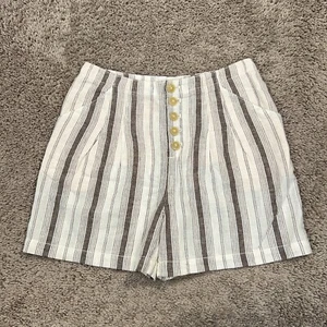 Anthropologie Shorts Womens 2 White Brown Stripe Linen Blend Coastal Beach Boho - Picture 1 of 13