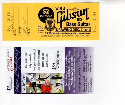 KRIST NOVOSELIC HAND SIGNED RAFFLE TICKET         NIRVANA BASSIST        JSA Cover